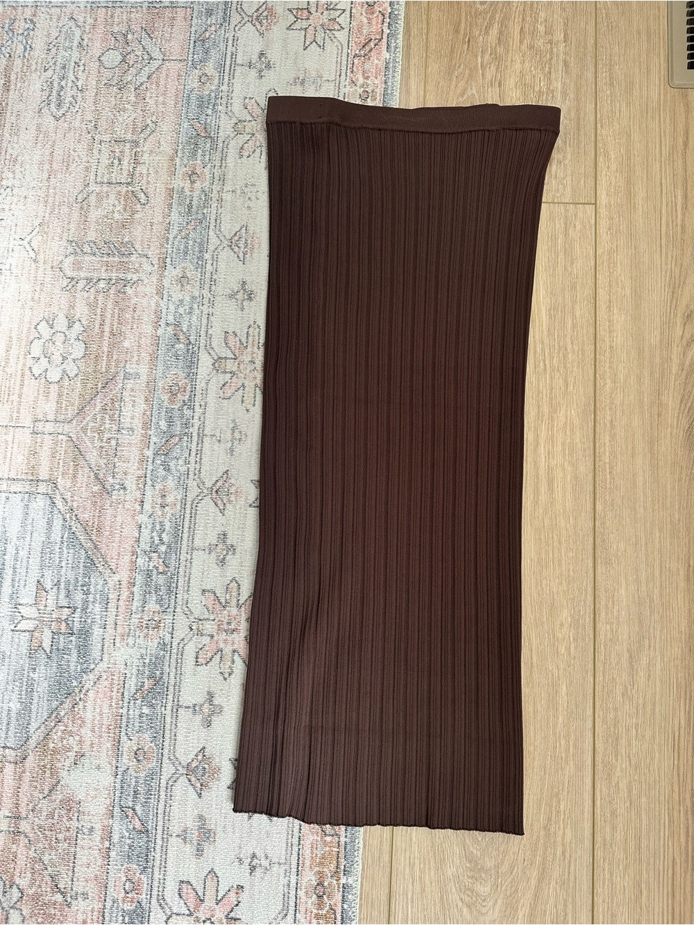 Wayf Chocolate Brown Ribbed Midi Skirt